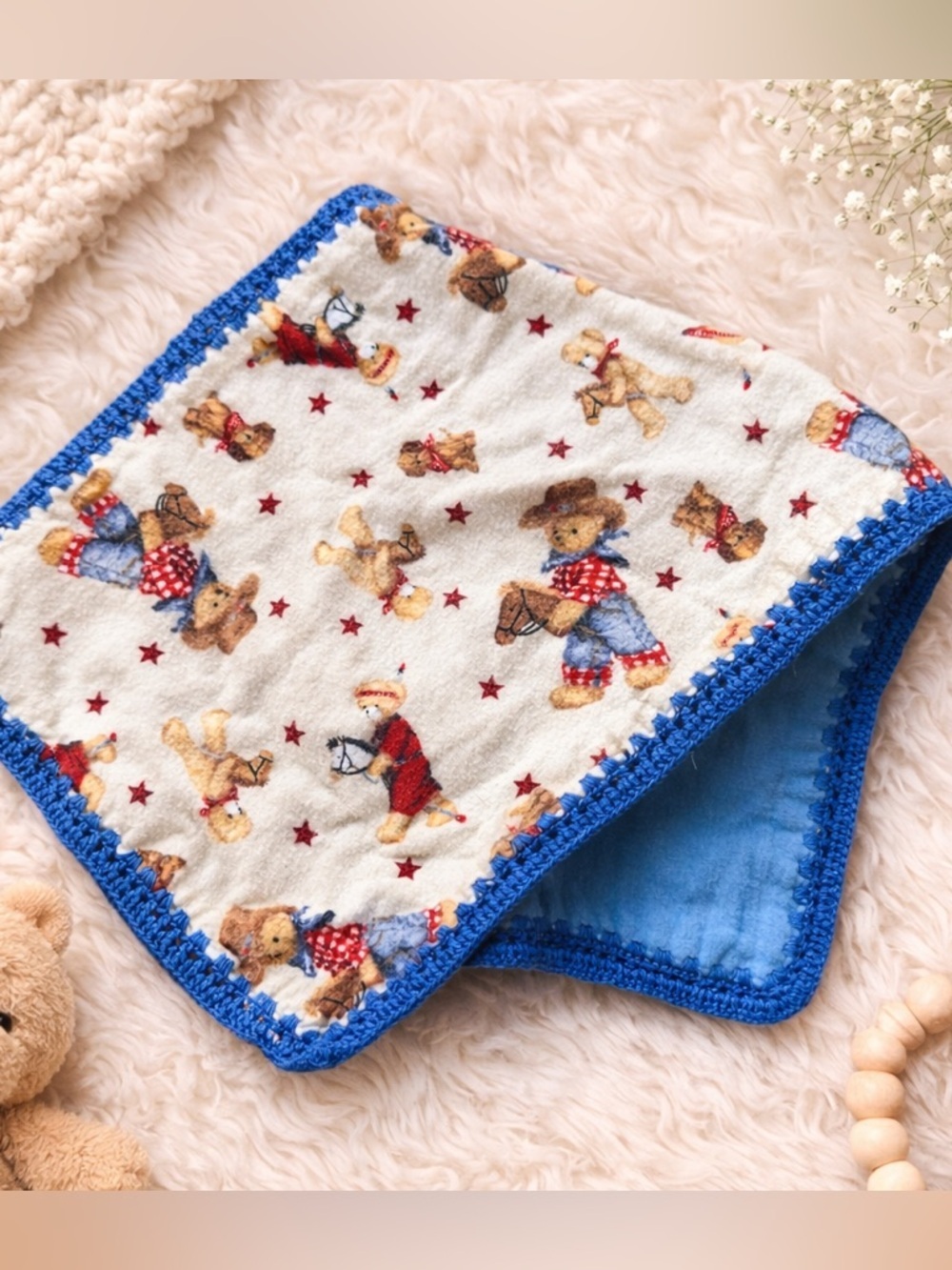 Handmade Cowboy Baby Burp Cloth Western Teddy Bear Print Farm Western Theme